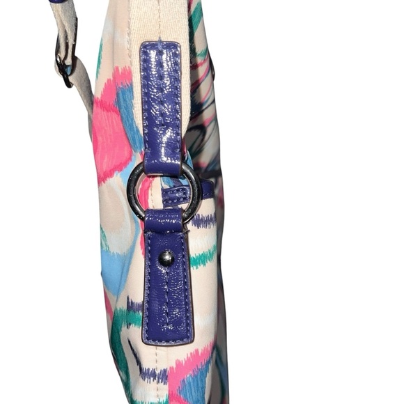 EUC Coach Signature Ikat Print Monogram Foldover Tote Crossbody Bag Navy Pink - Picture 2 of 10